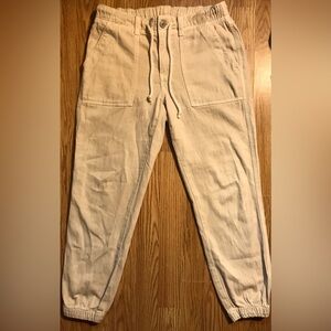 American Eagle Drawstring Khaki Pants size 4 beige Canvas Pull ups Elastic Cuff